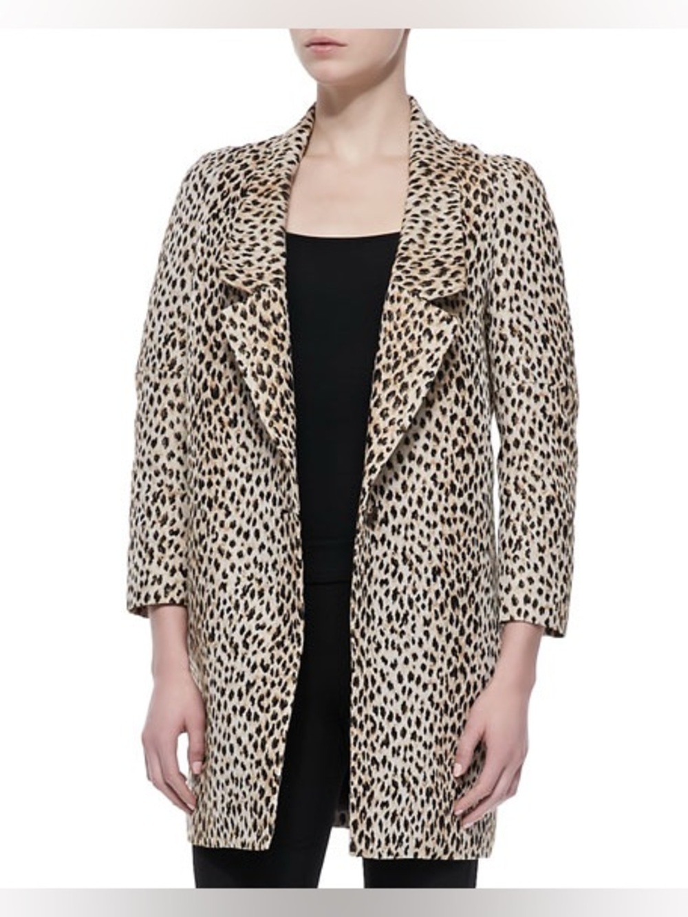 Diane Von Furstenberg Leopard Print Coat Duster Tan Black Size 12 - Picture 3 of 16